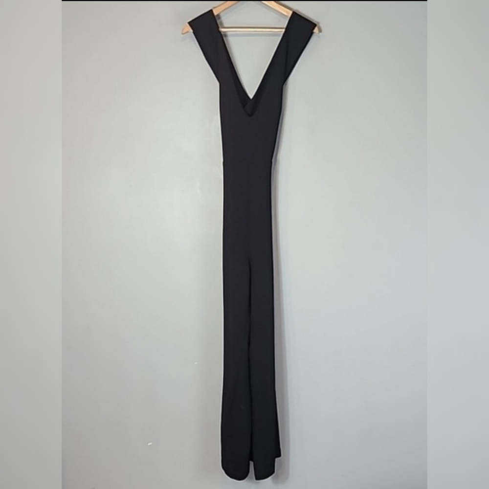 O.P.T. Renan Jumpsuit Black Crepe Wide Leg Luxury Sleek Elegant Size Medium